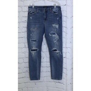 Judy Blue Size 15 Jeans 32 Waist Distressed Slim Fit Stretch Blue Denim